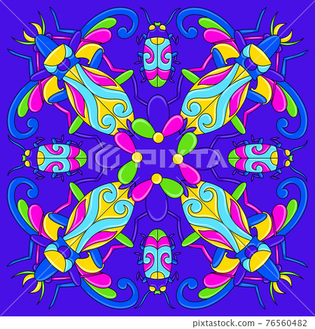 Mexican talavera ceramic tile pattern with stylized bugs and insects. Traditional decorative objects. Mexican talavera ceramic tile pattern with stylized bugs and insects. Traditional decorative objects. 76560482