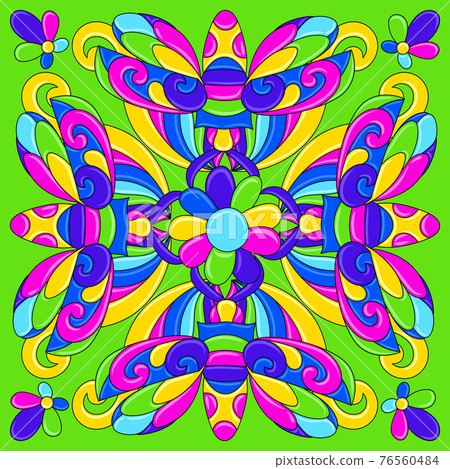 Mexican talavera ceramic tile pattern with stylized bugs and insects. Traditional decorative objects. 76560484