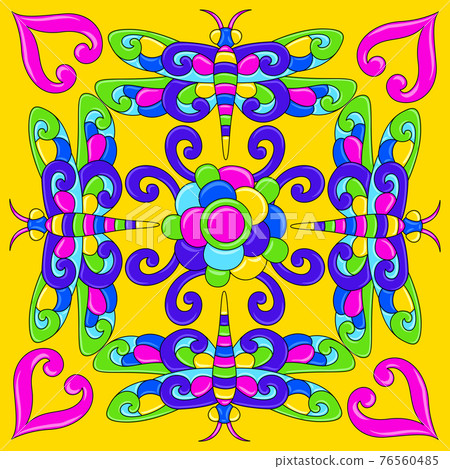 Mexican talavera ceramic tile pattern with stylized bugs and insects. Traditional decorative objects. Mexican talavera ceramic tile pattern with stylized bugs and insects. Traditional decorative objects. 76560485