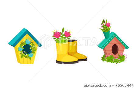 Garden Flowers in Different Containers and Fancy Pots Vector Set Garden Flowers in Different Containers and Fancy Pots Vector Set 76563444