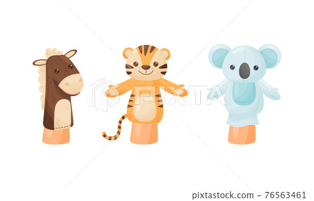 Hand Puppet Toy Made from Fabric Wore by Hand Vector Set 76563461