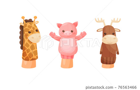 Hand Puppet Toy Made from Fabric Wore by Hand Vector Set 76563466