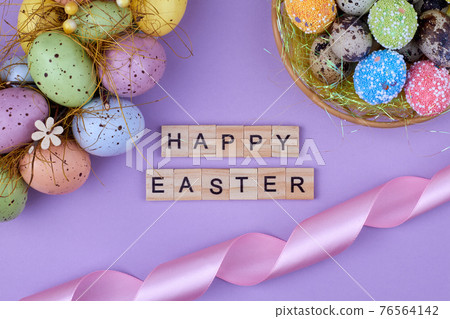 Flat lay happy easter concept. Flat lay happy easter concept. 76564142