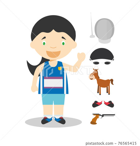 Sports cartoon vector illustrations: Modern Pentathlon (female) 76565415