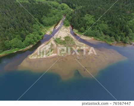 Aerial view, Lake Shikaribetsu delta (Shikaoi Town, Hokkaido) 76567447
