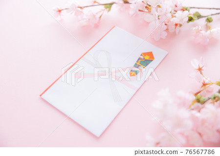 Taking a picture of a cherry blossom and a sushi bag 76567786