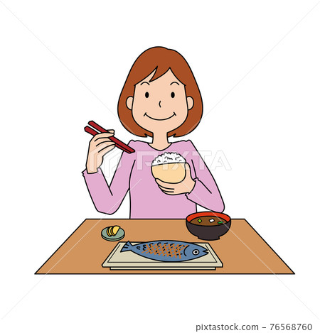 一個女人吃早餐的插圖 一個女人吃早餐的插圖 76568760