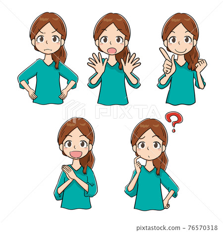 Illustration set of facial expression poses for young women Illustration set of facial expression poses for young women 76570318