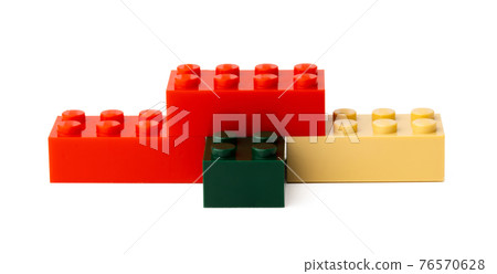 Colorful plastic toy building blocks isolated on white Colorful plastic toy building blocks isolated on white 76570628