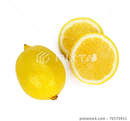 Cut lemon slice isolated on white background 76570931