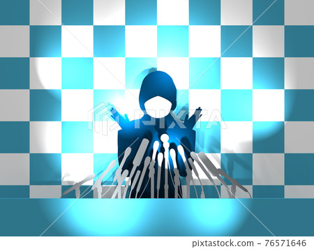 Press conference: Female silhouette of a hot valve bathing in a flash, masked sideways, CG illustration 76571646