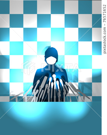 Press conference Female silhouette taking a flash Vertical CG illustration with mask 76571652