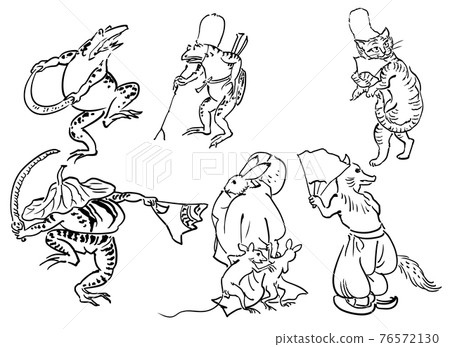 Birds and beasts caricature-mainly frogs and cats 76572130