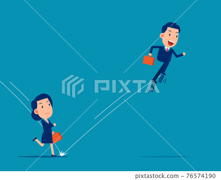 Partner uses spring to jump in front of his companion. Business competition concept 76574190
