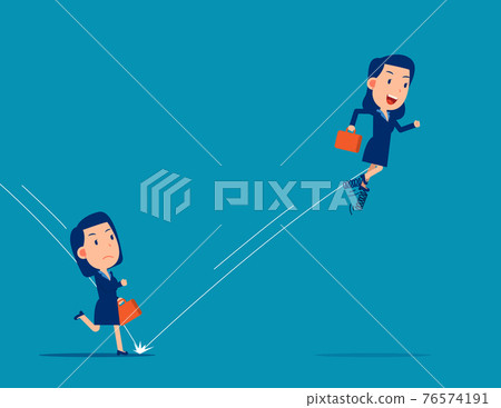 Partner uses spring to jump in front of his companion. Business competition concept 76574191