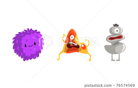 Cute Cartoon Monsters with Smiling Faces and Funky Shapes Vector Set Cute Cartoon Monsters with Smiling Faces and Funky Shapes Vector Set 76574569