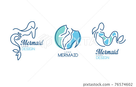 Mermaid Logo Design with Aquatic Creature Having Fish Tail Vector Set 76574602