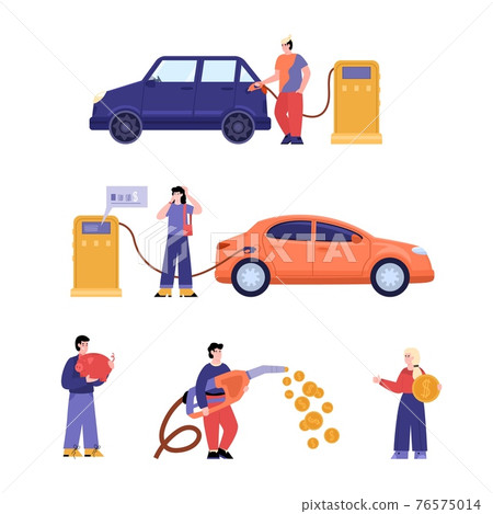 Car fuel economy and gasoline expense set, flat vector illustration isolated. Car fuel economy and gasoline expense set, flat vector illustration isolated. 76575014