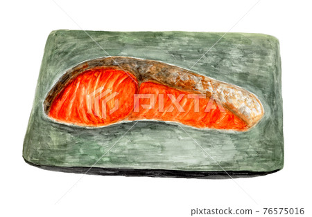 Grilled salmon fish (watercolor illustration) 76575016