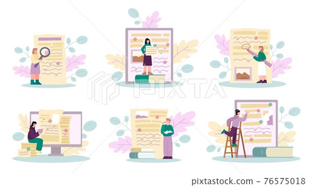 Document revision and grammar editor set, cartoon vector illustration isolated. 76575018