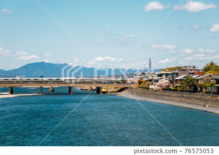Uji town and river at spring in Kyoto, Japan 76575053