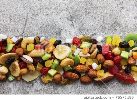 Various dried fruits and nuts 76575196