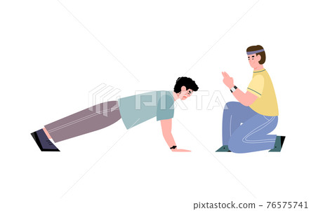 Coach supporting training man, flat vector illustration isolated on white. Coach supporting training man, flat vector illustration isolated on white. 76575741