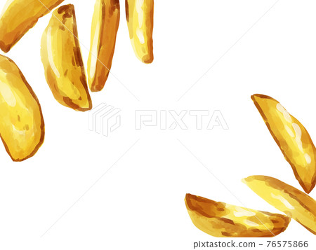 Hand drawn watercolor french fries illustration top and bottom frame 76575866