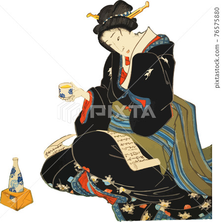 A woman reading a letter while having a drink A woman reading a letter while having a drink 76575880