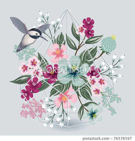 Vector illustration of a floral frame in spring for Wedding, anniversary, birthday and party. Design for banner, poster, card, invitation and scrapbook  76576597