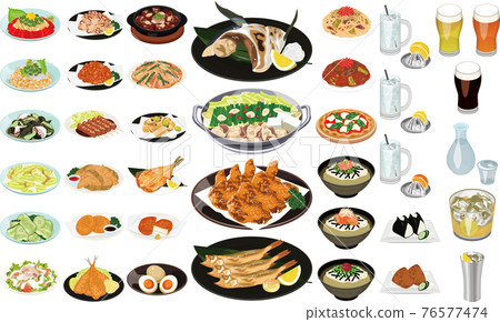 居酒屋人氣菜單插圖②（motsunabe，雞翅，buri kama，啤酒，highball，檸檬酸） 76577474