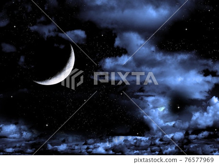 The moon in the night sky 76577969