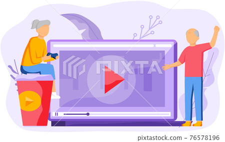 Old husband and wife watching videos and working with technology. Elderly couple talks about movie Old husband and wife watching videos and working with technology. Elderly couple talks about movie 76578196