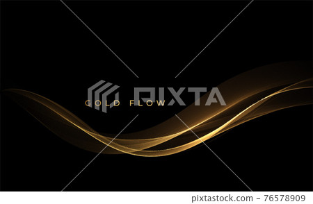 Abstract Gold Waves. Shiny golden moving lines design element with glitter effect on dark background for greeting card and disqount voucher. Abstract Gold Waves. Shiny golden moving lines design element with glitter effect on dark background for greeting card and disqount voucher. 76578909