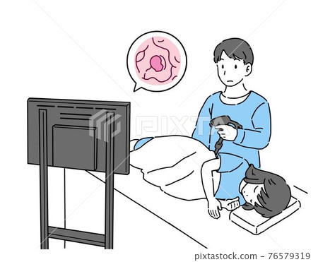 Illustration of a woman performing a colonoscopy 76579319