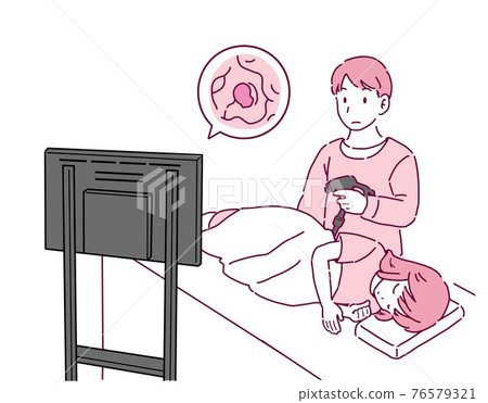 Illustration of a woman performing a colorectal cancer test 76579321