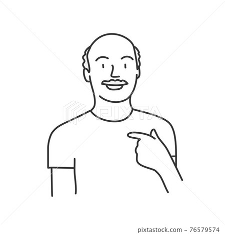 Bald man with mustache point to himself. Bald man with mustache point to himself. 76579574