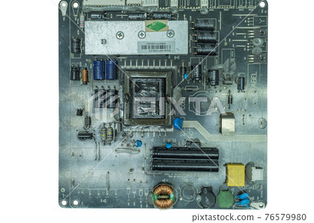 The power supply board with an inverter for an LCD TV is isolated on a white background The power supply board with an inverter for an LCD TV is isolated on a white background 76579980