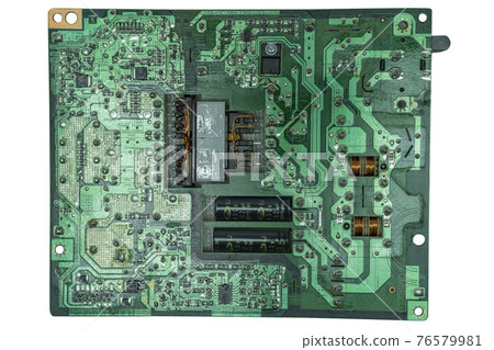Modern power supply board with inverter for LCD TV. View from the soldering side Modern power supply board with inverter for LCD TV. View from the soldering side 76579981