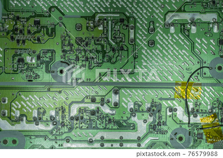 Green board from the plasma TV. Close-up, top view 76579988