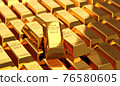 3d rendering Stack of gold bars 1000 grams. financial concepts, background concepts, closeup view of stacks of gold bars, 3D illustration. 76580605
