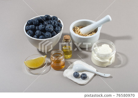 Blueberry face mask ingredients. DIY homemade natural skin care product. 76580970