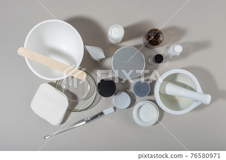 Various containers for natural homemade cosmetic. 76580971