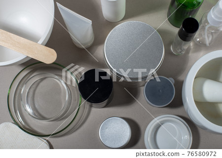 Various containers for natural homemade cosmetic. 76580972