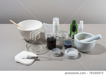 Various containers for natural homemade cosmetic. 76580973