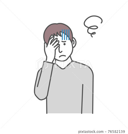年輕人上半身矢量彩色插圖/擔心/困擾/頭痛 76582139