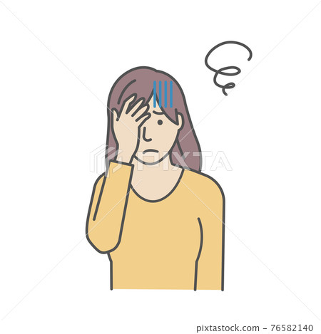 年輕女性上半身矢量彩色插圖/擔心/困擾/頭痛 年輕女性上半身矢量彩色插圖/擔心/困擾/頭痛 76582140
