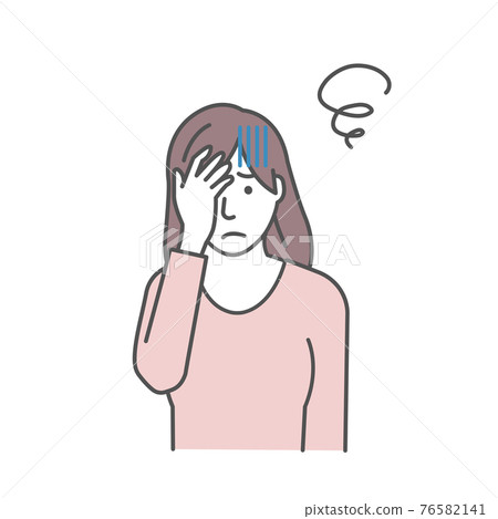 Young woman upper body vector color illustration / worried / troubled / headache 76582141