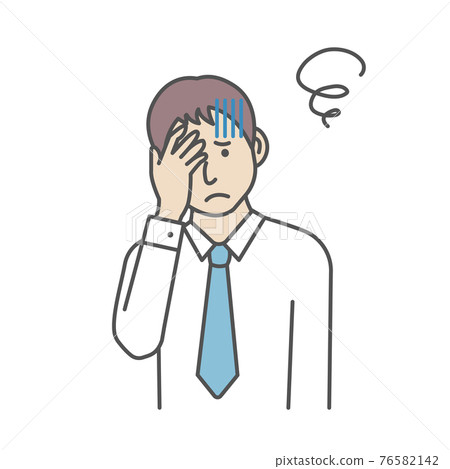 Young male office worker Upper body vector color illustration / worried / troubled / headache 76582142