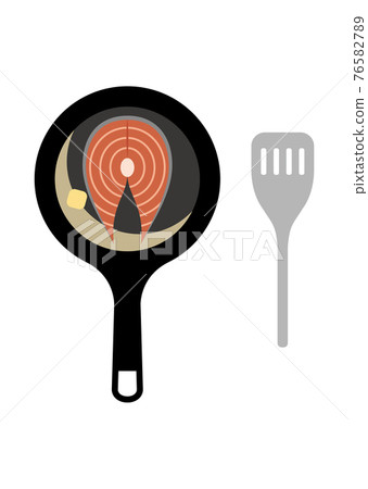 Illustration of making salmon meuniere 76582789